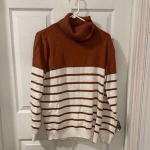 Boutique Striped Brown and White Turtleneck Sweater